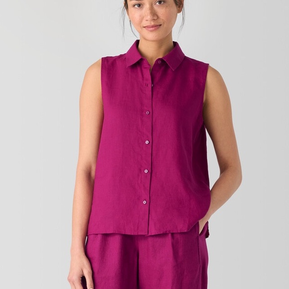 Eileen Fisher - Organic Handkerchief Linen Sleeveless Shirt - Color: Sangria - Picture 4 of 4